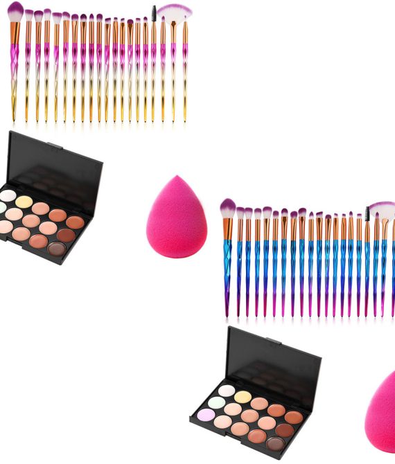 Σετ 20 Πινέλα Μακιγιάζ, Παλέτα Concealer 15 Χρωμάτων και Σφουγγαράκι Μακιγιάζ